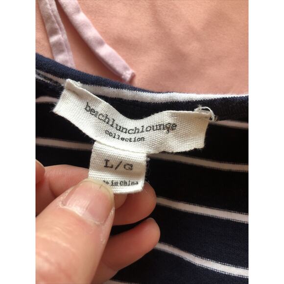 Beach Lunch Lounge NWOT Blue White Striped Short Sleeve Dress Fringe Large - Picture 6 of 8